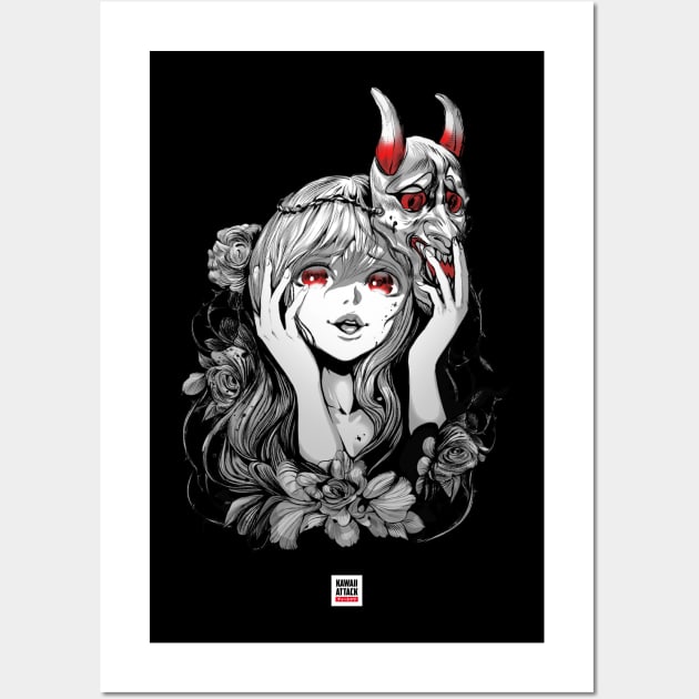 Oni Mask Japanese Yandere Girl Wall Art by KawaiiAttack